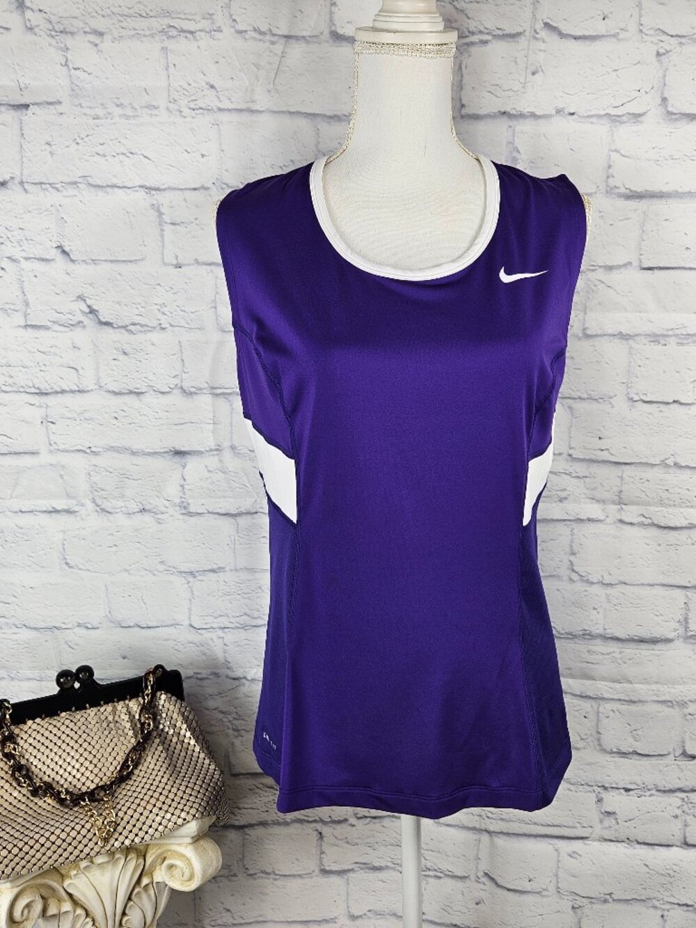 Nike Womens Size L Purple White Dri Fit Team Power Tank Top Tennis 598573 VGC
